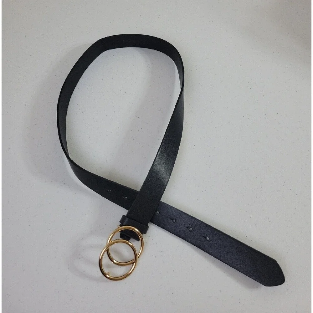 Belt Double-O Ring Buckle Women's Black Classic Adjustable Casual Dress Size 45
